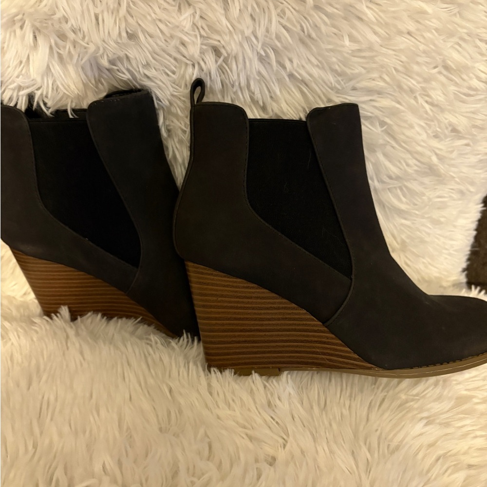 ANA Faux Suede Wedge Black Bootie